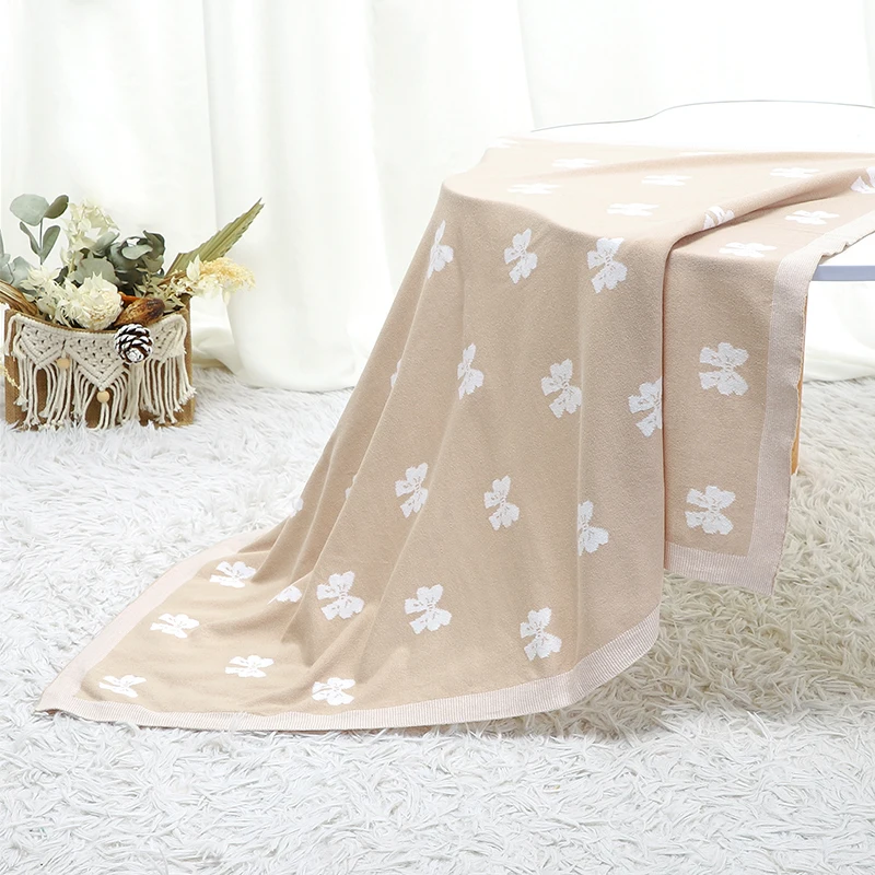 Baby Blankets Cotton Knit Newborn Girl Boy Crib Quilt Bedding 90*70CM Fashion Cute Bow Stroller Swaddling Super Soft Cover Plaid