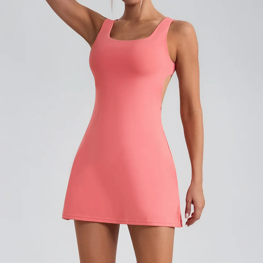 Mermaid Curve New Running Jetsuit Fitness Yoga Tennis Skirt Backless Anti-walking Light Base Quick-drying Sports dress