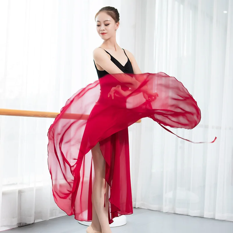 

Acult Lyrical Long Wrap Ballet Skirt Women Chiffon Ballet Dress Ladies Girls Gymnastics Skate Dance Costume Dance Wrap Skirt