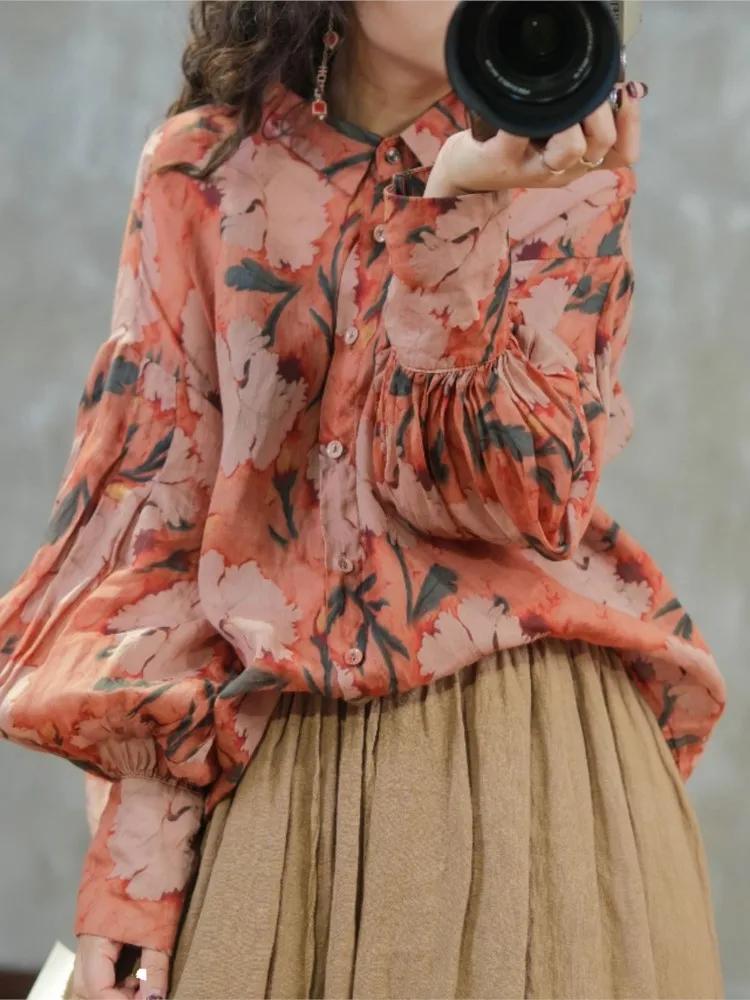 Sylvie | Women’s Artistic Flower Meadow Print Casual Shirt