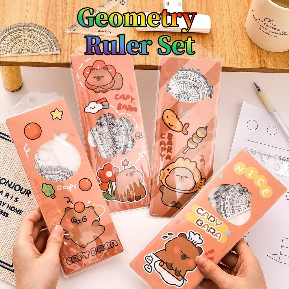 어린이 수학 학습용 기하학 자 세트 4개, 귀여운 각도기 측정 도구, 2/3/4팩 학교 상품 및 미적 선물