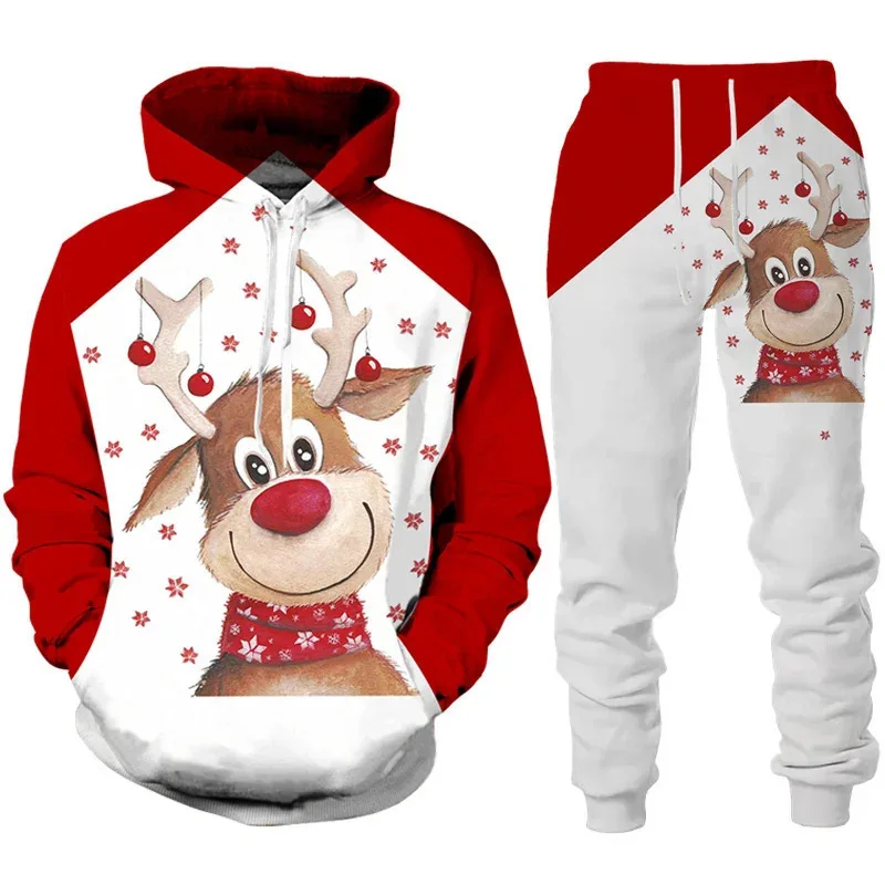 Christmas Reindeer 3D Print Hoodie Pant Sets for Men