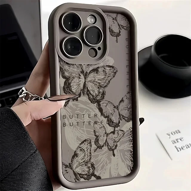 thumbnail image 1 of INS Retro Butterfly Silicone Phone Case For iPhone 11 12 13 14 15 Pro Max Plus XS X XR SE2020 Shockproof Bumper Back Cases Cover, 1 of 5