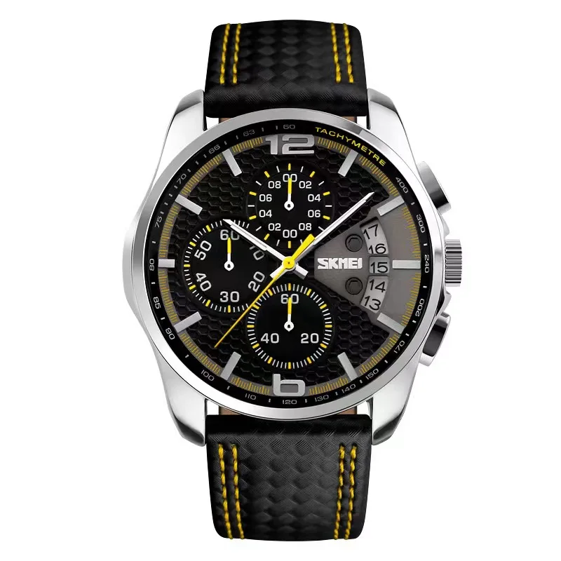 Skmei 9106 Top Brand Luxury Leather Strap 5Bar Orologi Da Polso Al Quarzo Impermeabili Relogio Masculino Fashion Sport Orologi Da Uomo