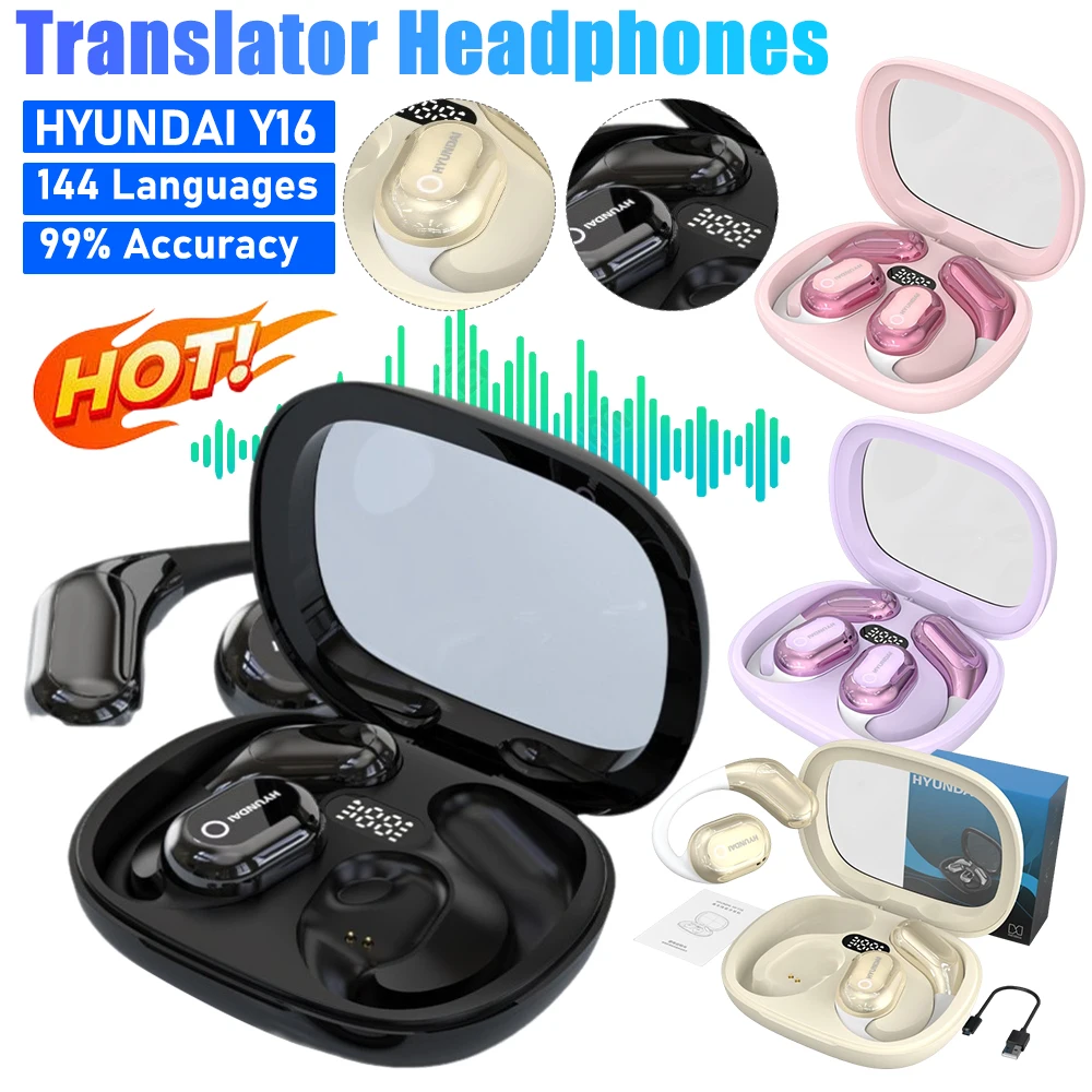 HYUNDAI Y16 Translator Earbuds 144 Languages Translation Earphones OWS Wireless Headphones Real-Time Instant Translation