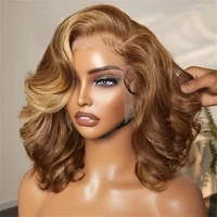Perruque Bob en cheveux humains Remy, frontale en dentelle HD 13x4, avec mèches P4/27 Ombré, blond miel, pré-épilée, ondulation Body Wave 2