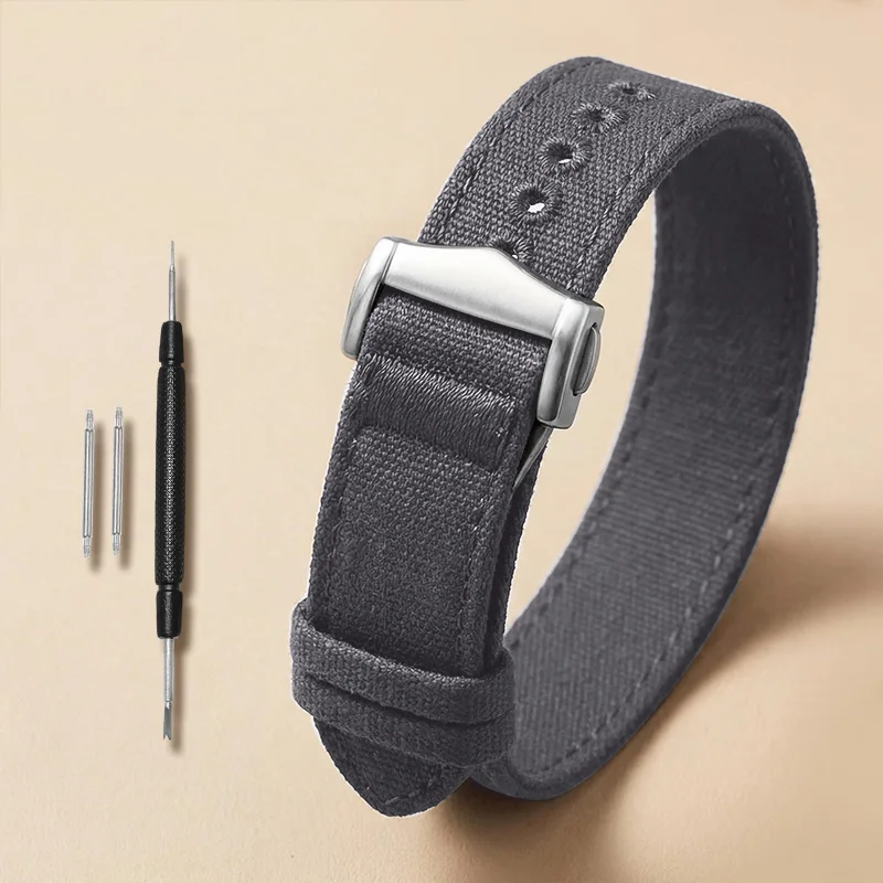 Breathable Sports Canvas Nylon Watch Strap, Adjustable