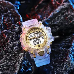 Kids' Multifunctional Transparent Sports Watch with Large Dial (Gold)