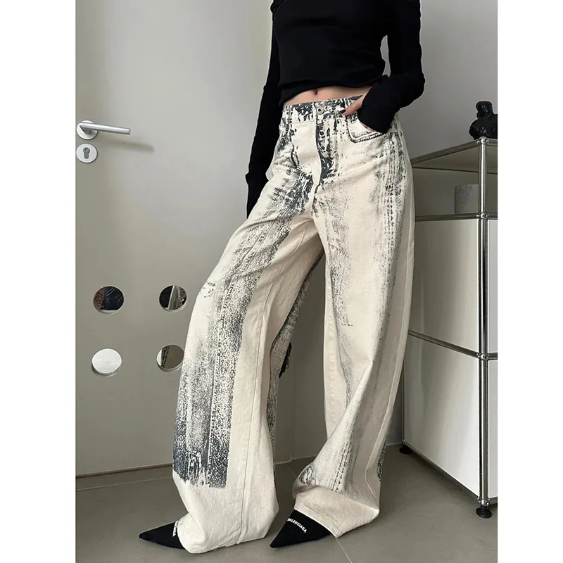 

Gradient Pants Tie-Dyed High Design Brand Straight New Handsome High Street Fashion Loose Wild Zipper Pocket Jeans Pants Tide