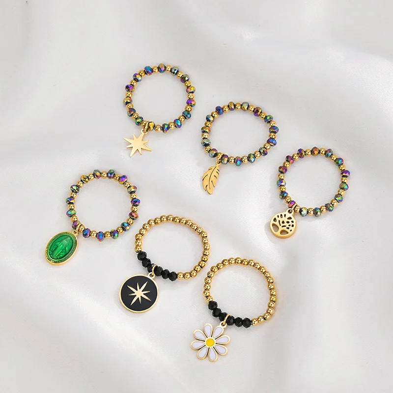 

Fashion Female Stainless Steel Gold Color Beads Flower Charms Bracelet Jewelry For Gift