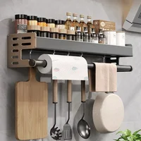 Wall Mounted Kitchen Storage Rack Space Aluminum Waterproof Household Knife Holder No Punching Required Seasoning Storage Shelf 1