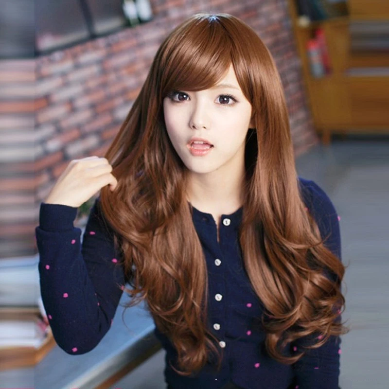 Women Long Curly Wavy Full Wig Gold Black Brown Hair Cosplay Party Wig