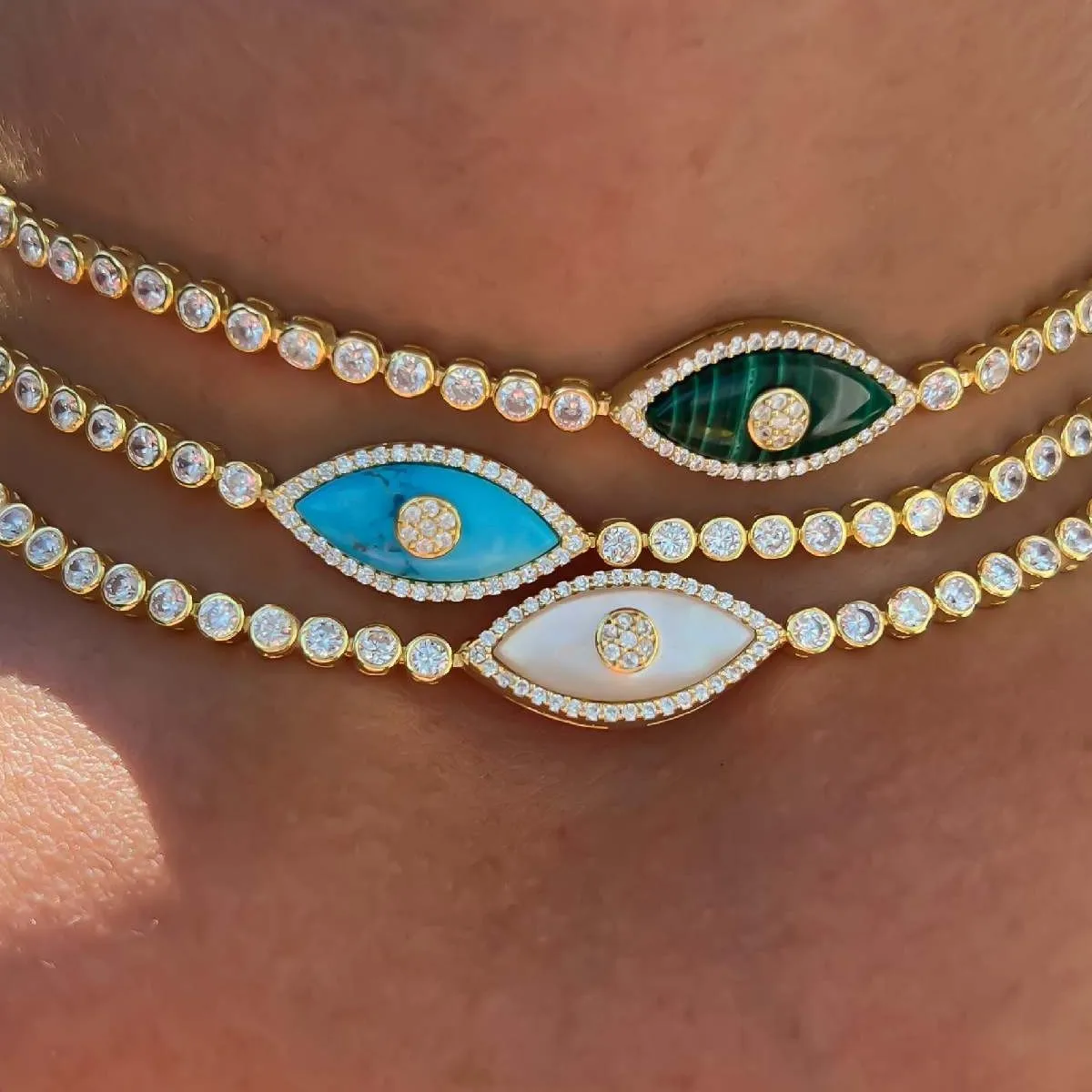 Luxury Inlay Rhinestone Short Clavicle Necklace Opal Evil Eye Choker Sparkle Zircon CZ Turkey Goth Designer Jewelry Accessories