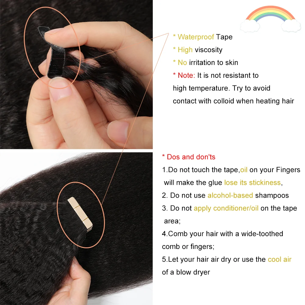 ShowCoco Kinky Straight Tape in Hair Extensions 100% Human Hair For Black Woman Remy Natural Color 12"-26&rdquo;