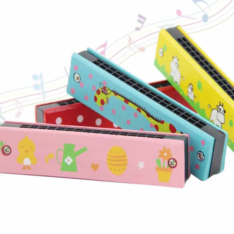 

Cartoon 16 Holes Harmonica Musical Instrument Mini Double-row Painted Kids Montessori Wooden Educational Toys Children Gifts