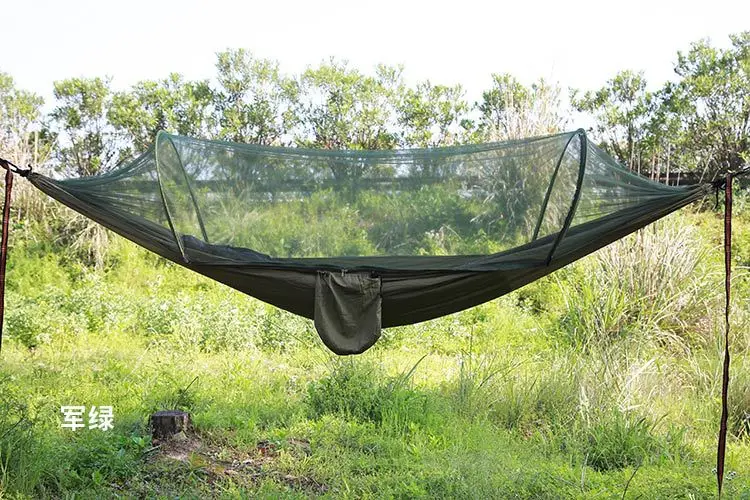 Description Picture 6 of item290*140 Hammock with Anti-mosquito Outdoor Double Nylon Parachute Cloth Camping Mosquito Net Quick Open Hammock Control Hammock