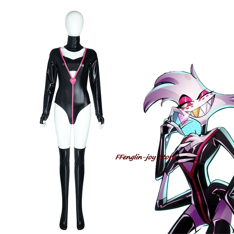 

Anime Hazbin Angel Dust Hotel Cosplay Dancing Costume Spider AD Suit Black Sexy Uniform Angel Unisex Jumpsuit Halloween Party