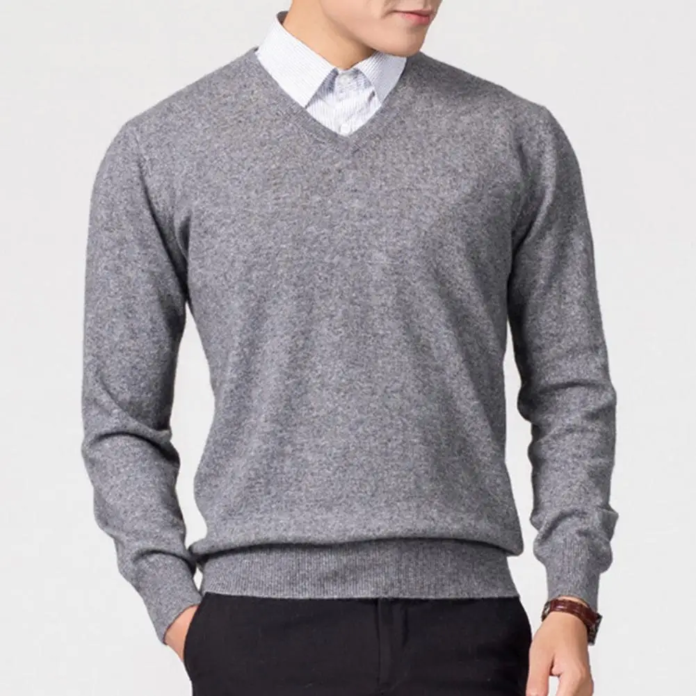 Lightweight Men Sweater Men's V-neck Solid Color Sweater Slim Fit Knitwear Thick Pullover Jumper for Autumn Winter Comfort Warm