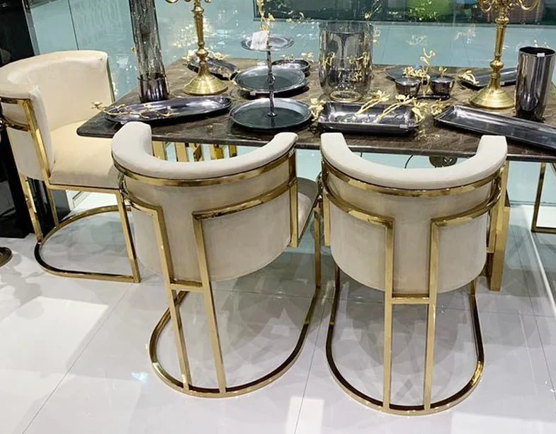 Hot High Counter Chair Stainless Steel Velvet Upholster Bar chair Bal Stool For Home Hotel Wedding