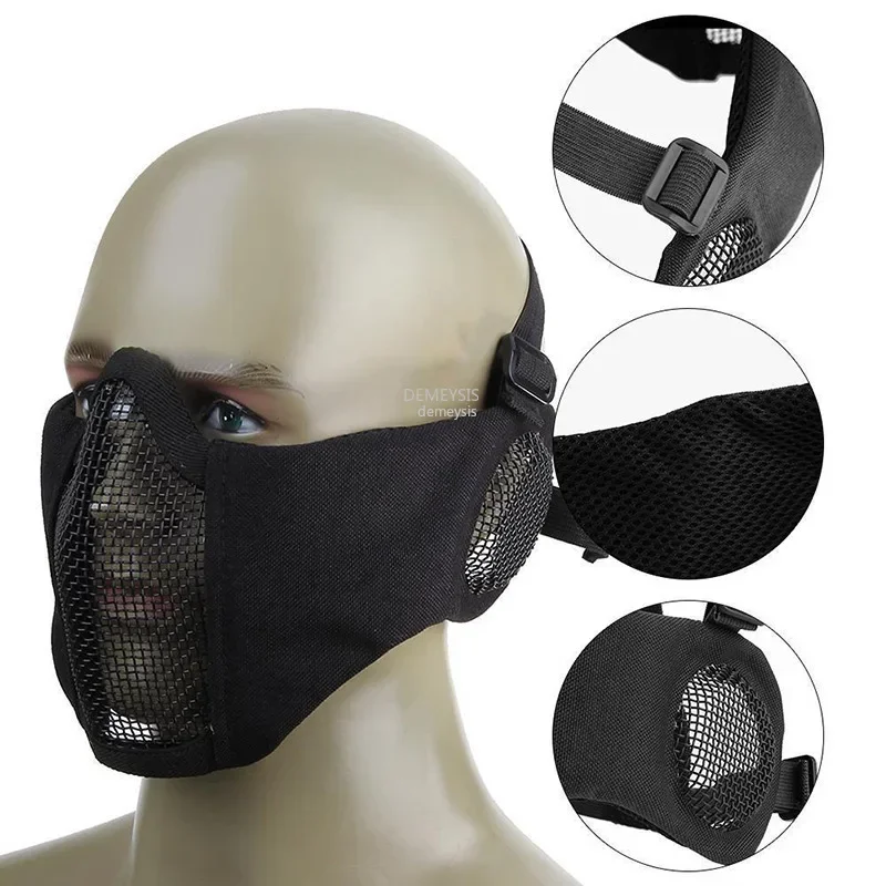 Mask Hunting Half Face Ear Protection Camouflage Guard paintball mask Tactical Metal Net Mesh