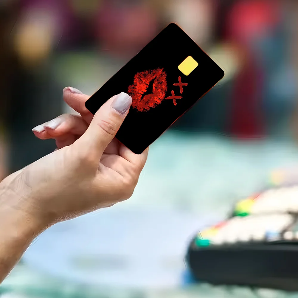 Red Lip Print Anmie Sticker Film Skin Cover For Credit Card Debit Bank Card Front