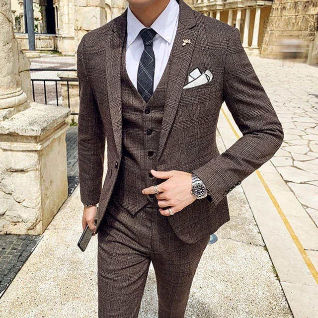 Suit Men 3 Pieces (Blazers+ Pants +Vest) Social Suit Men Fashion Solid  Business Suit Set Casual Formale Suits Plus Size S-6XL - OnshopDeals.Com