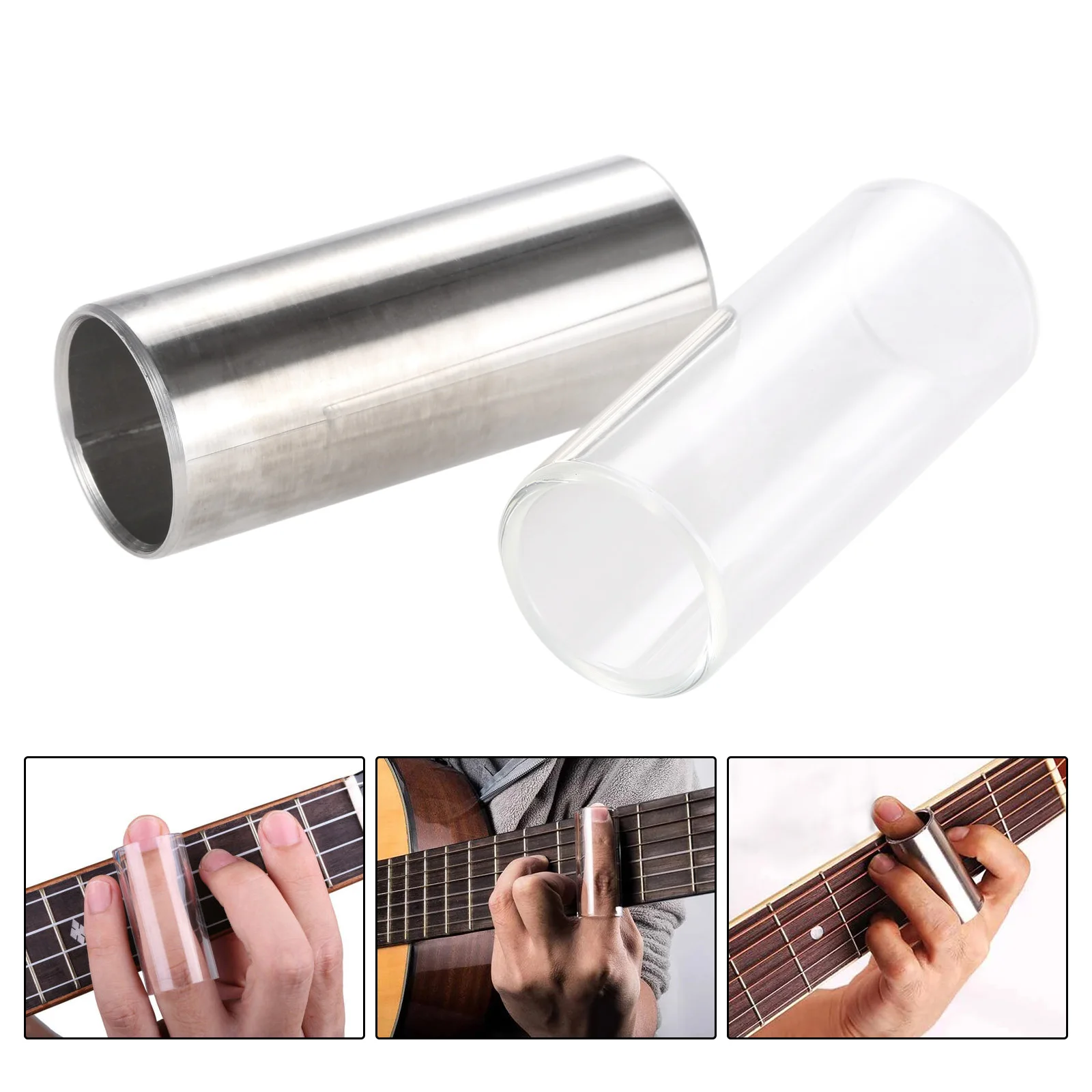 

2 Pcs Guitar Slides Glass Slide Stainless Steel Metal Slide Inner Diameter 21mm Length 60mm Clear Silver Guitar Accessories