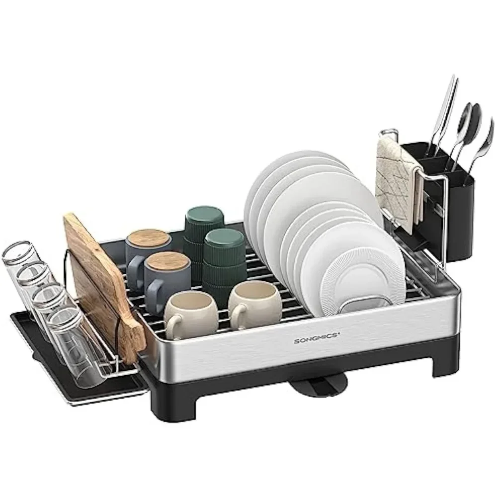 

Dish Drying Rack, Stainless Steel Dish Rack with Rotatable Spout, Drainboard, Fingerprint-Resistant
