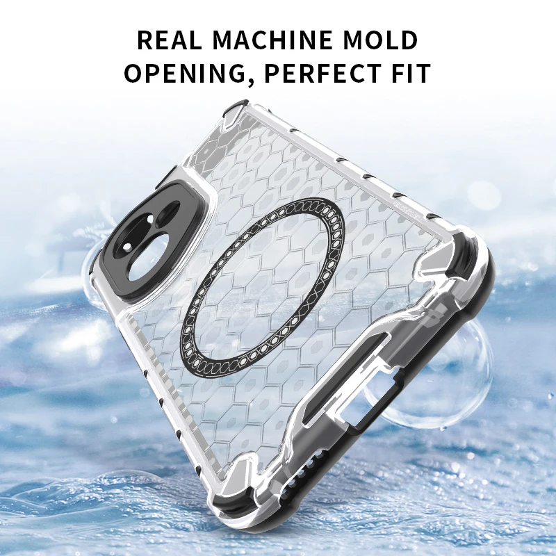 Shockproof Transparent Honeycomb Phone Case with Magnetic Ring and Full Back Cover