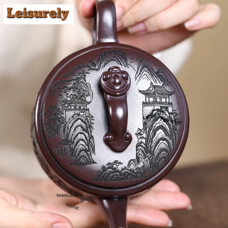 330ml Ancient Yixing Purple Clay Teapots Handmade Large Caliber Pot Raw Ore Stone Red Mud Kettle With Strainer Zisha Tea Set