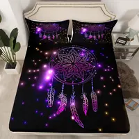 Dreamcatcher Fitted Sheet Boho Mandala Bedding Set with 2 Pillowcases Purple Dream Catcher  Bed Sheet Set Bedding Elastic Pocket 1