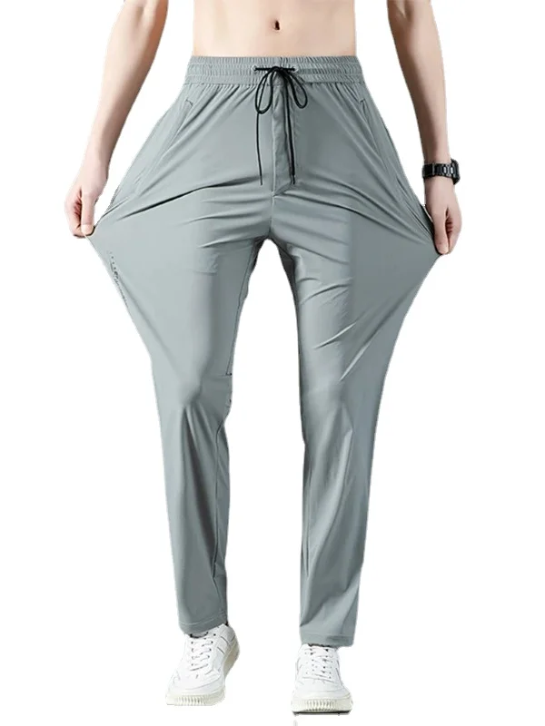 

Summer Zip Pockets Men's Sweatpants Breathable Quick Dry Stretch Nylon Casual Track Pants Big Size Straight Sport Trousers 8XL