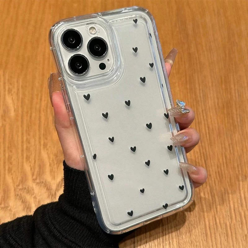 ตัวเลือกสินค้า เคสใสลายรักเล็กสีขาว ปกป้อง iPhone 17/16/15/14/13/12/11 Pro Max 7 8 Plus
