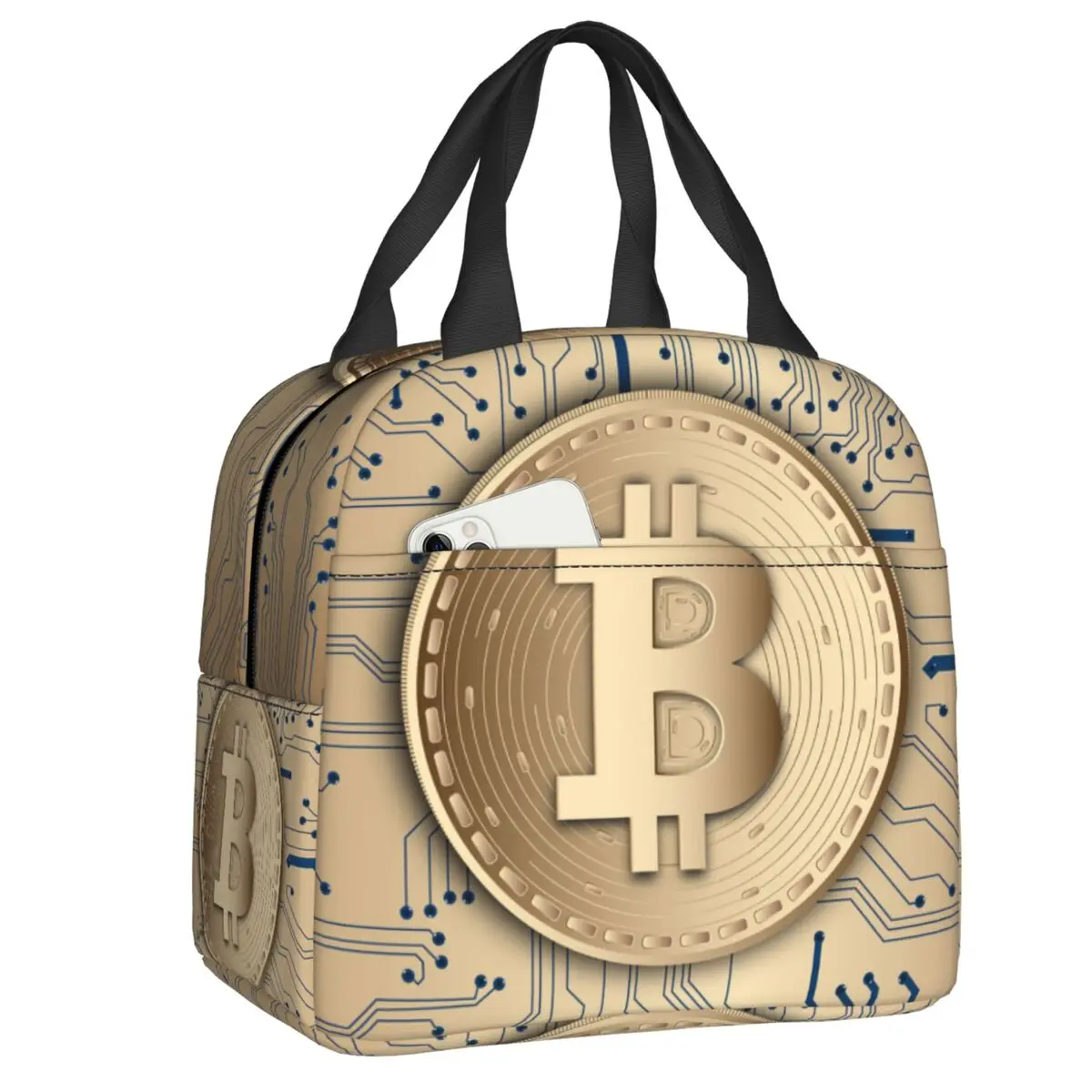 

Bitcoin Motherboard CPU Circuit Board Thermal Insulated Lunch Bag Women Btc Blockchain Lunch Tote for School Storage Food Box