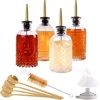 Coffee Syrup Dispenser, Glass Syrup Dispenser Simple Syrup Bottles 4 Pack 7oz with Metal Pour Spouts, Stopper Corks, Tea Spoons 1