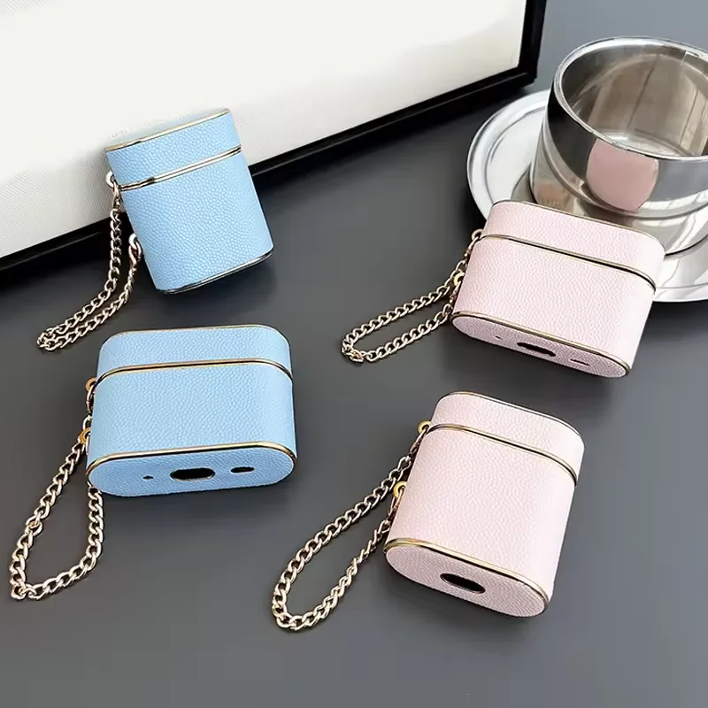 Deluxe Metal Keychain Leather Earphone Shockproof Case with Bluetooth Charging