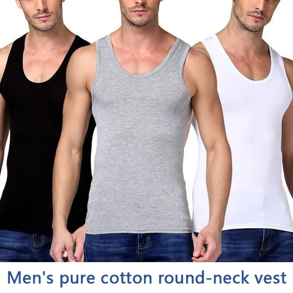 Men's Pure Cotton Tank Tops Casual Sports Vest Summer Plus Size Singlets Simple Sports Fitness Bodybuilding Sleeveless T-shirt