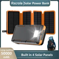 Folding Solar Power Bank with 4 Solar Panels 50000mAh Portable Solar External Battery Compatible with IOS Android USB-A USB-C