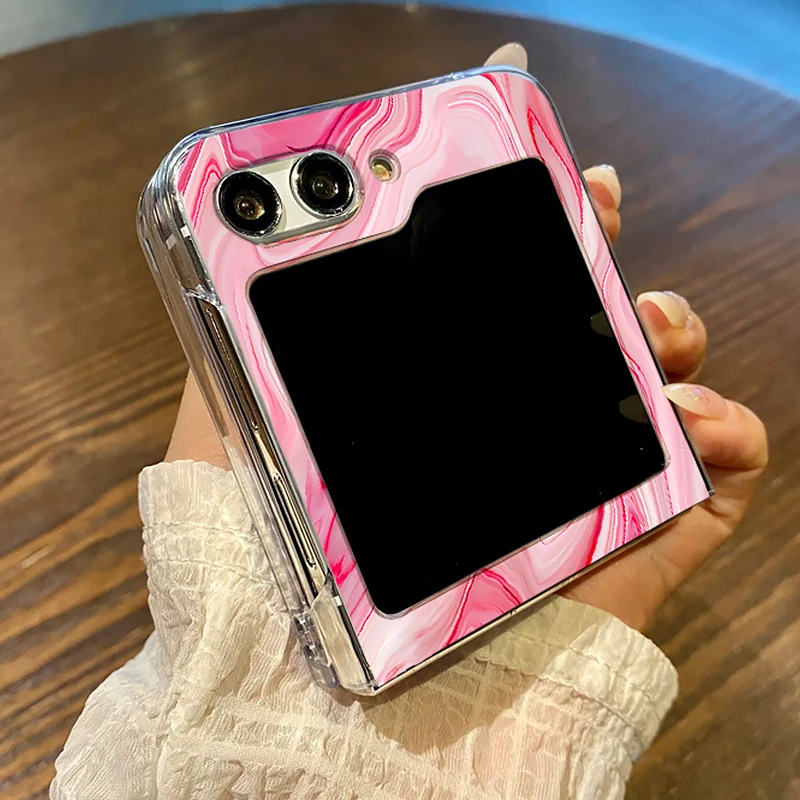 Marble Pattern Transparent Hard Phone Case - Clear Folding Cover