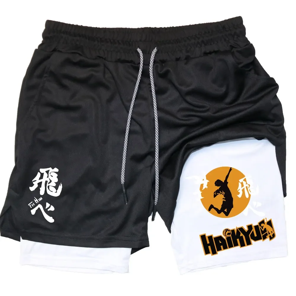 Anime Haikyuu 2 in 1 Compreesion Shorts for Men Gym Workout Running Volleyball Athletic Summer Performance Shorts with Pockets 4