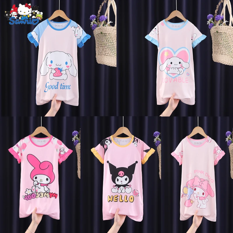 

Cute Sanrio Children Nightdress Kawaii Anime MyMelody Kuromi Cinnamonroll Cartoon Pajamas Summer Dress Home Clothe for Girl Gift