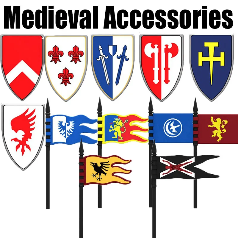 Medievale Inghilterra Scudo Armi Building Blocks Castello Military Civil Wars The Rose Soldier Figure Accessori Mattoni Giocattoli Ragazzi