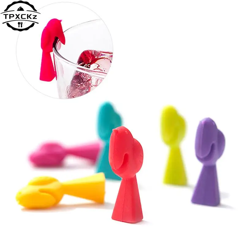 6PCS Multicolor Bird Shape Wine Glass Markers Drinking Cup Identifier Sign Mark Food Grade Silicone Party Supplies Drink Charms