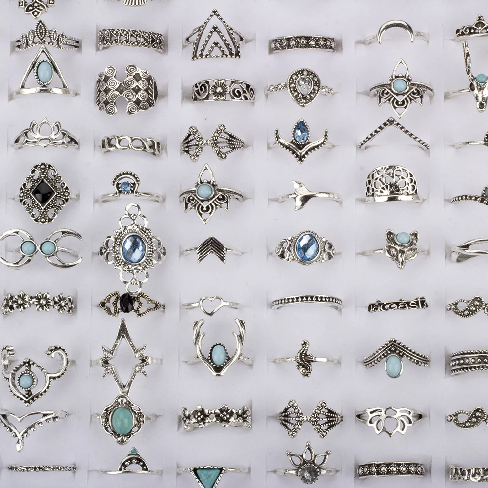 100 Pcs/Lot Bohemia Vintage Mix Style Finger Rings For Women Wholesale Gifts 2023 Fashion Jewelry 6