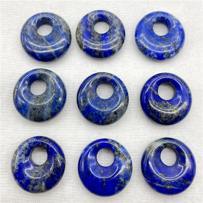 Natural Gem Stone Quartz Crystal Amethyst Lazuli 18mm Beads Donut Pendant Charm For Diy Jewelry Making Necklace Accessories 20pc 3