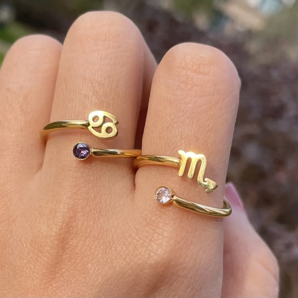 Birthday gift Elegantjewelbox Constellation ring in solid gold 9k,14k,18k Gold Zodiac ring for women 