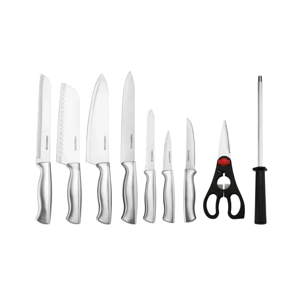 Farberware 15-Piece Stamped Stainless Steel Knife Block Set, High-Carbon  Stainless Steel Kitchen Knife Set with Ergonomic Handles, Razor-Sharp  Knives