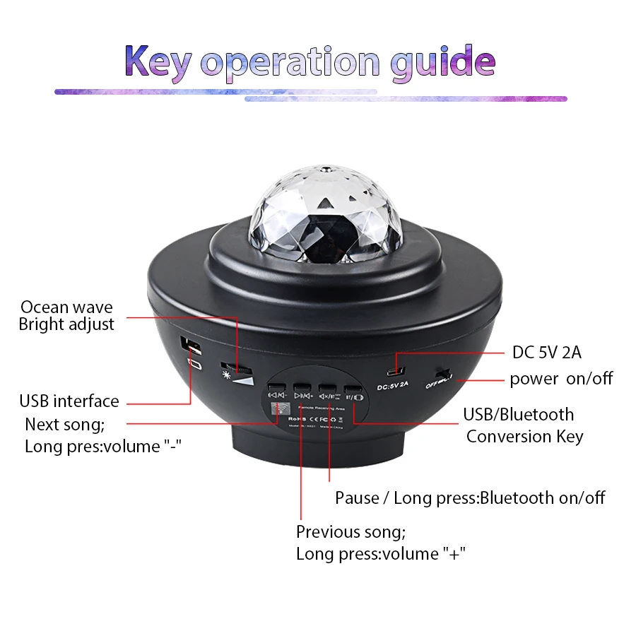 ZK50 Star Projection Light USB Bluetooth Music Ambient Light Full Color Water Pattern LED Night Light