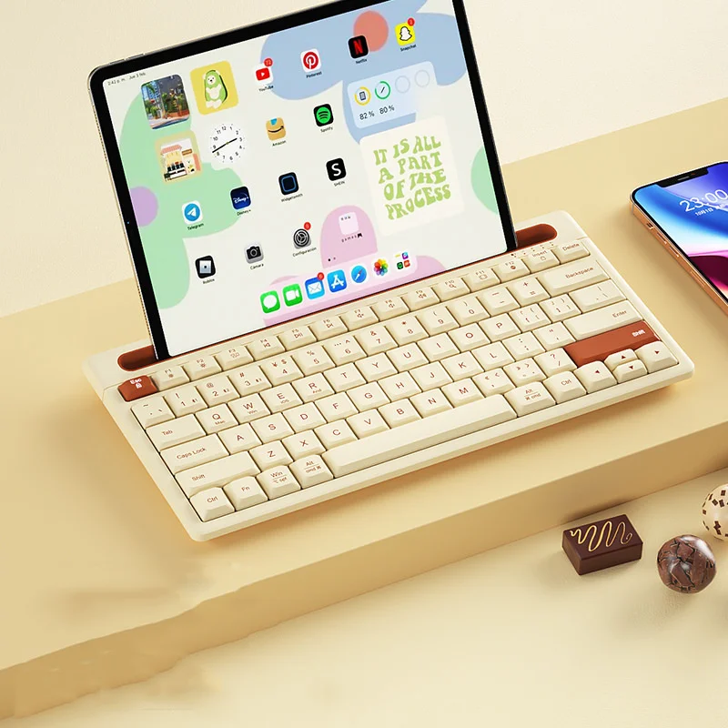 Bow-wireless Bluetooth Multi-device Keyboard 79 Teclas Slot para Suporte de Telefone para Ipad Windows Mac os Ios Android - Imagem 6