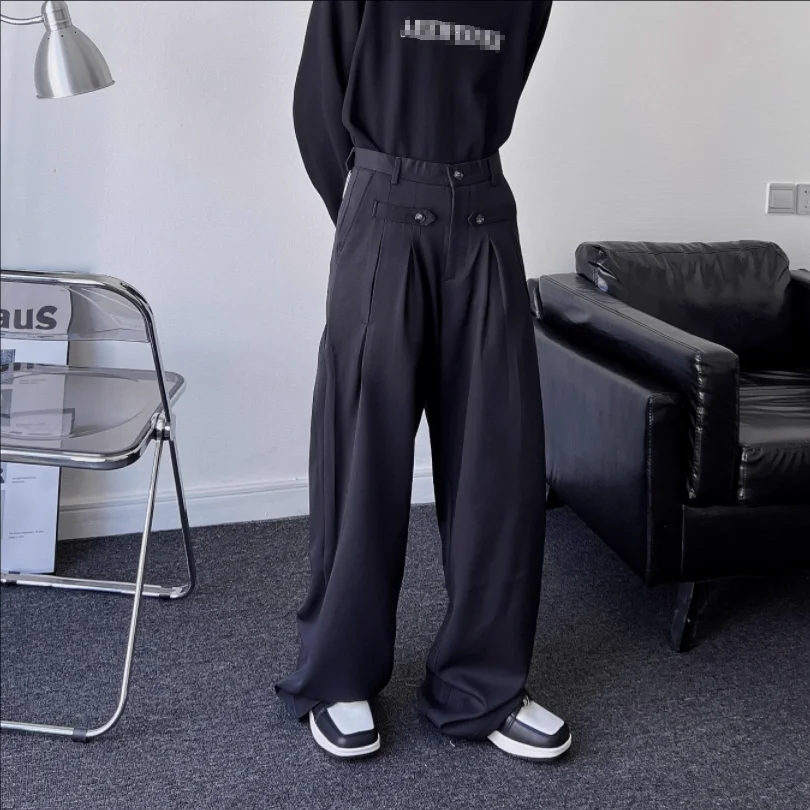 S-6XL!!Niche design casual pants 2023 autumn male and female youth popular solid color vertical wide-leg pants moped pants